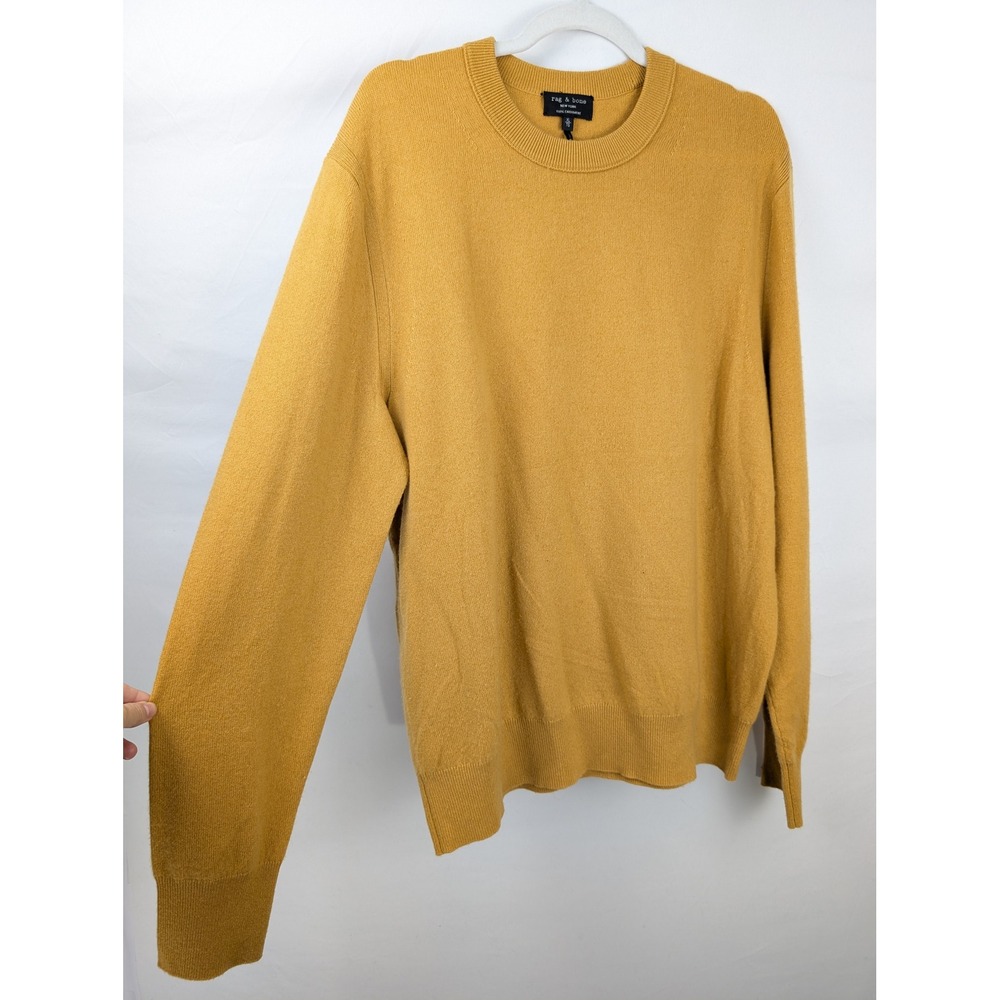 Rag & Bone Mens 100% Cashmere Crewneck Sweater Size XL Gold Quiet Luxury Casual - Picture 2 of 9